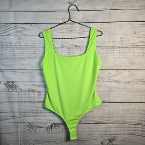 NWOT London Rose Neon Green Thong Bodysuit Womens Size XL